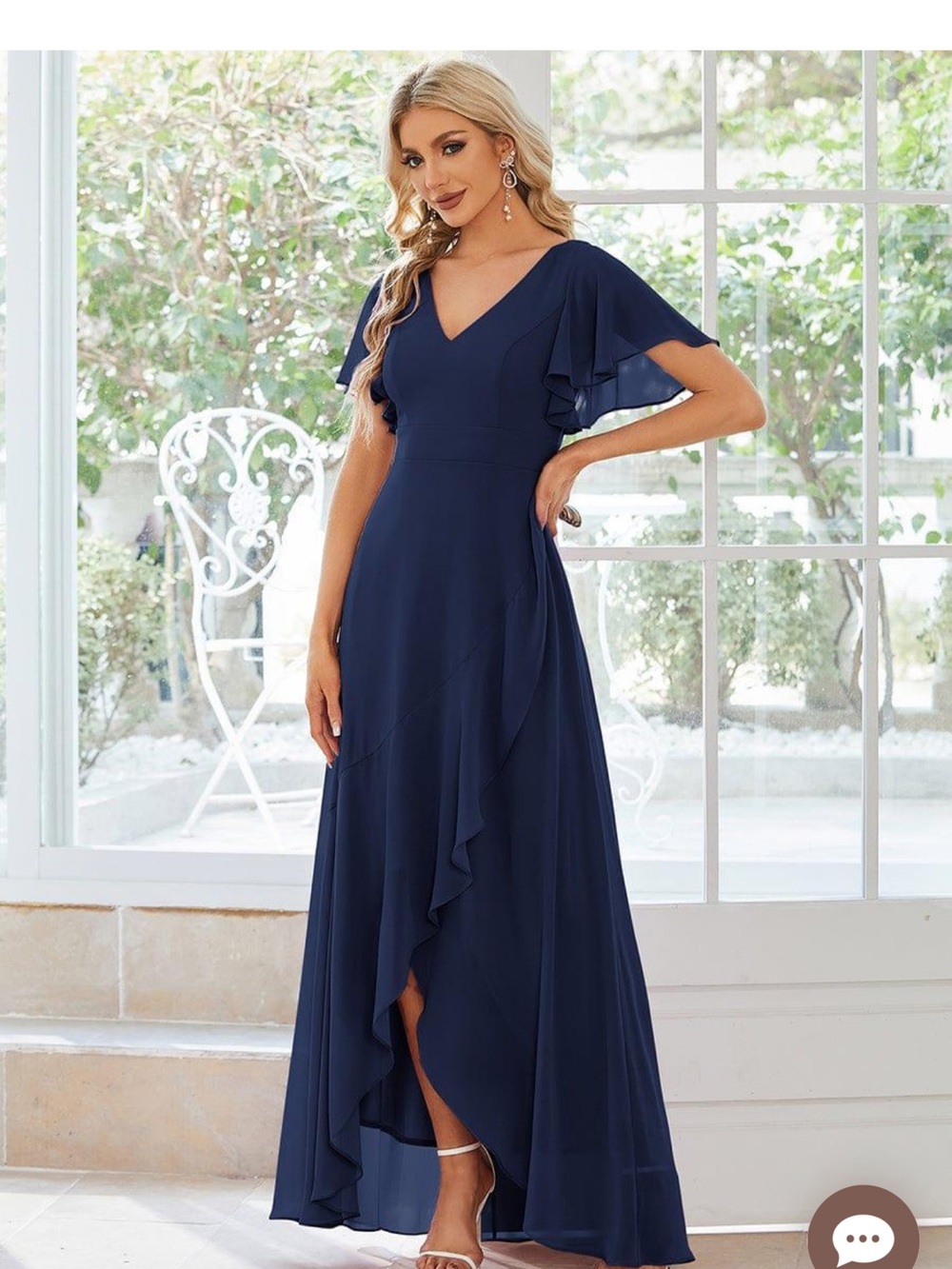 Ever Pretty Navy Charming Chiffon Bridesmaid Dress Lotus Leaf Hem NWT Size 10 - Picture 3 of 16